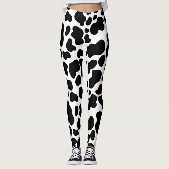 Black and White Cowhide Cow Hide Patterned Leggings (Front)