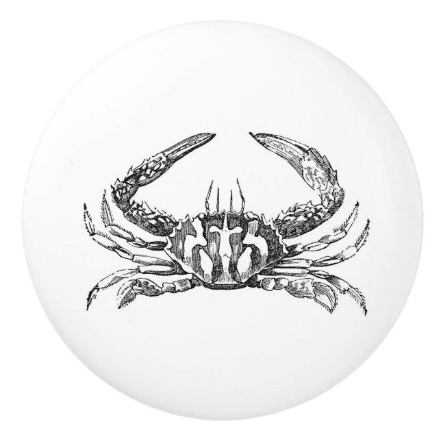 Black and white Crab vintage art Ceramic Knob (Front)