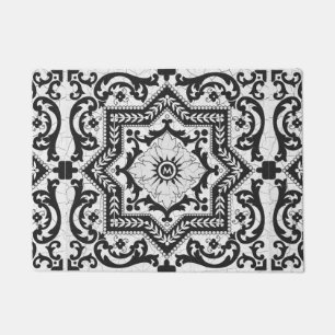 Black and White Cracked Ceramic Style Azulejo Doormat