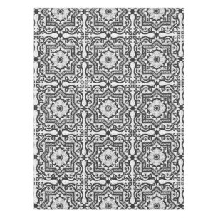 Black and White Cracked Ceramic Style Azulejo Tablecloth