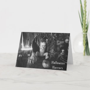 Black and White Creepy Baby Doll Halloween Card