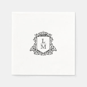 Black and White Crest Monogram Custom Wedding Napkin