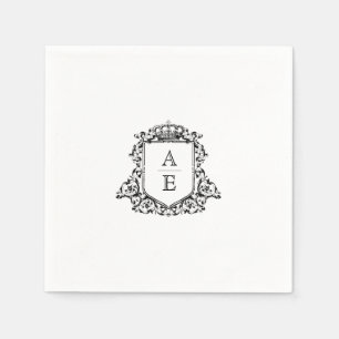 Black and White Crest Monogram Custom Wedding Napkin