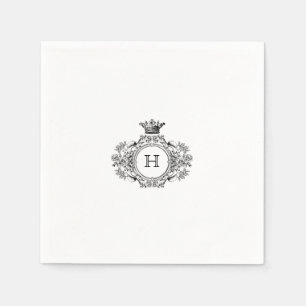 Black and White Crest Monogram Wedding  Napkin