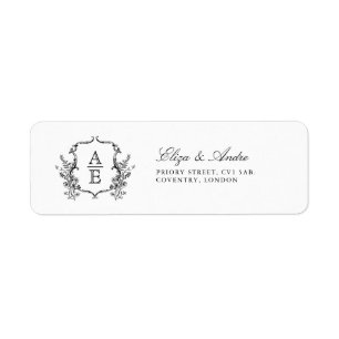 Black and White Crest Monogram Wedding Return Address Label