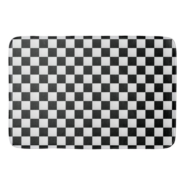 Black and White Crocodile Skin Print Chess Bath Mat (Front)