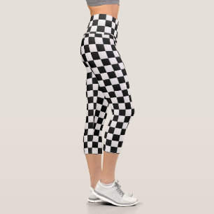 Black and White Crocodile Skin Print Chess Capri Leggings
