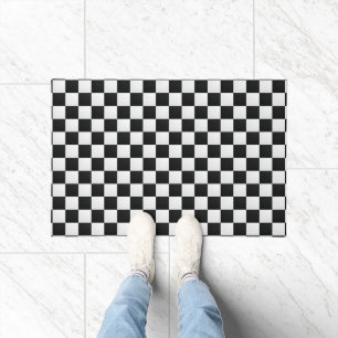 Black and White Crocodile Skin Print Chess Doormat