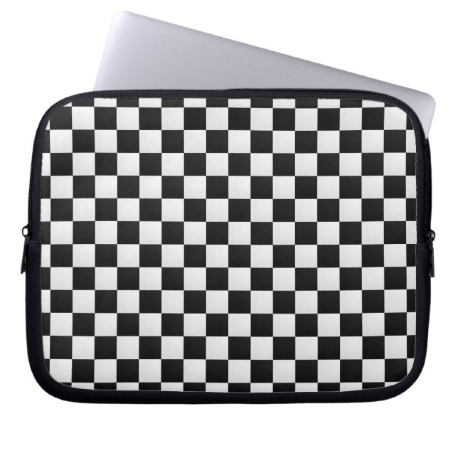 Black and White Crocodile Skin Print Chess Laptop Sleeve (Front)