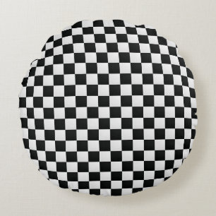 Black and White Crocodile Skin Print Chess Round Cushion
