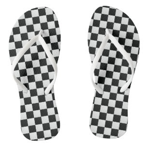 Black and White Crocodile Skin Print Chess Thongs