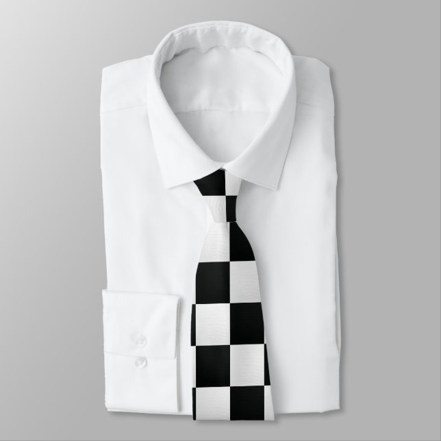 Black and White Crocodile Skin Print Chess Tie (Tied)