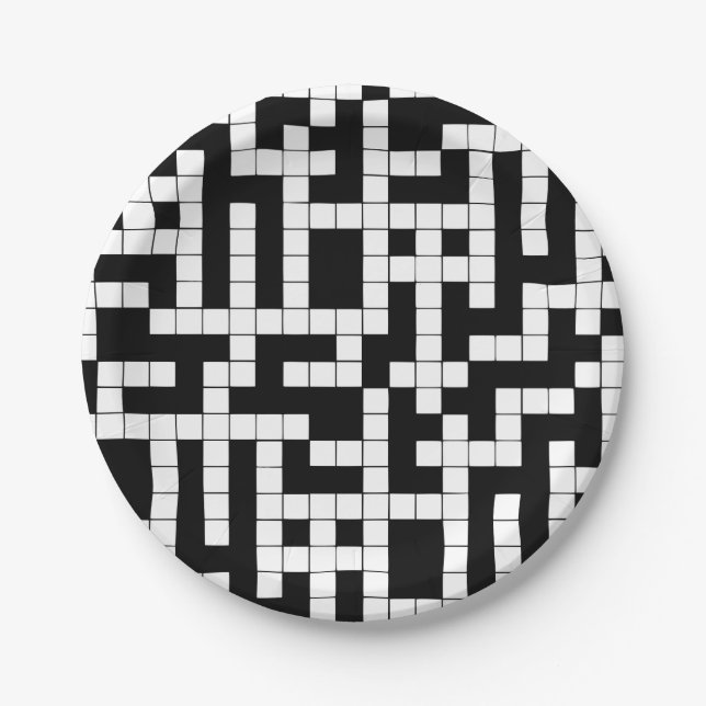 Black and White Crossword Paper Plates (Front)