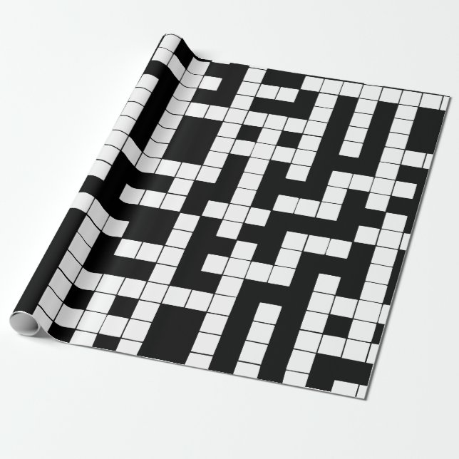 Black and White Crossword Wrapping Paper (Unrolled)
