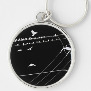 Black And White Crows And Wires Key Ring