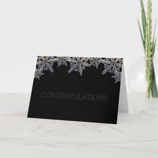 Black and White Crystal Snowflake Congratulations Card (Front)
