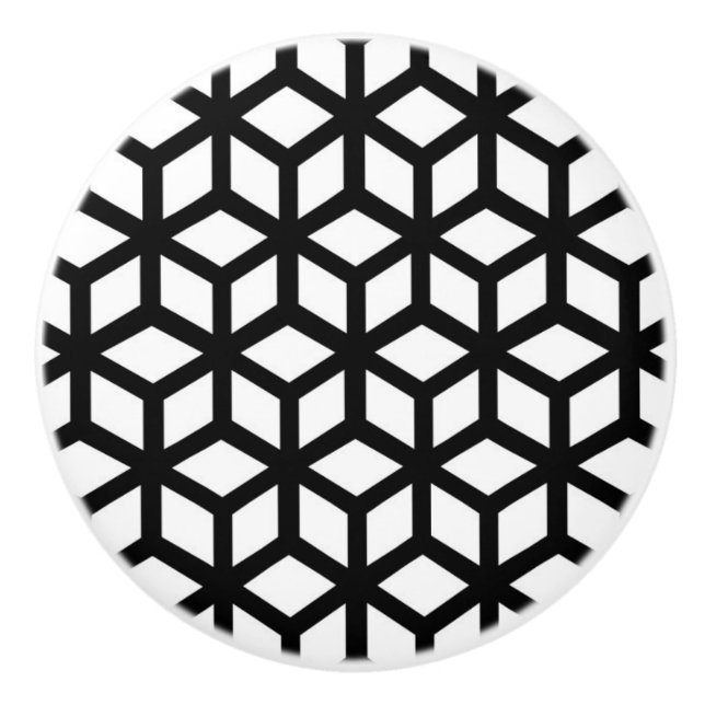 Black And White Cube Pattern Ceramic Knob (Front)