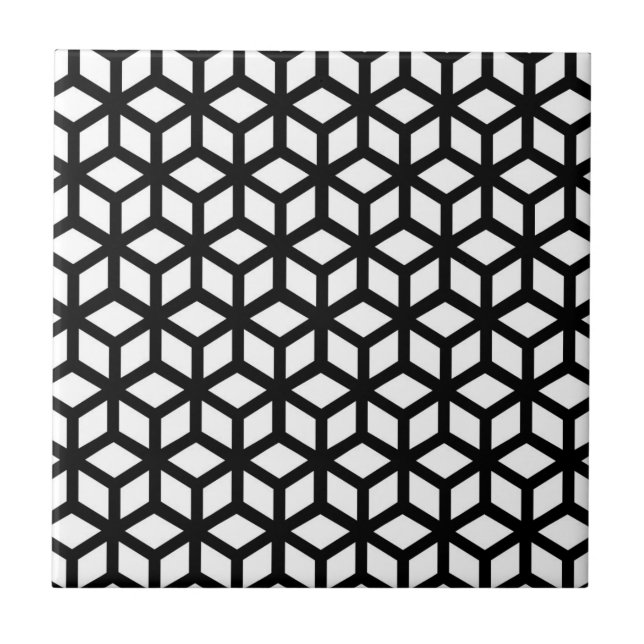 Black And White Cube Pattern Ceramic Tile (Front)