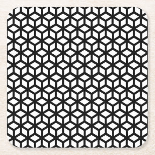 Black And White Cube Pattern Square Paper Coaster