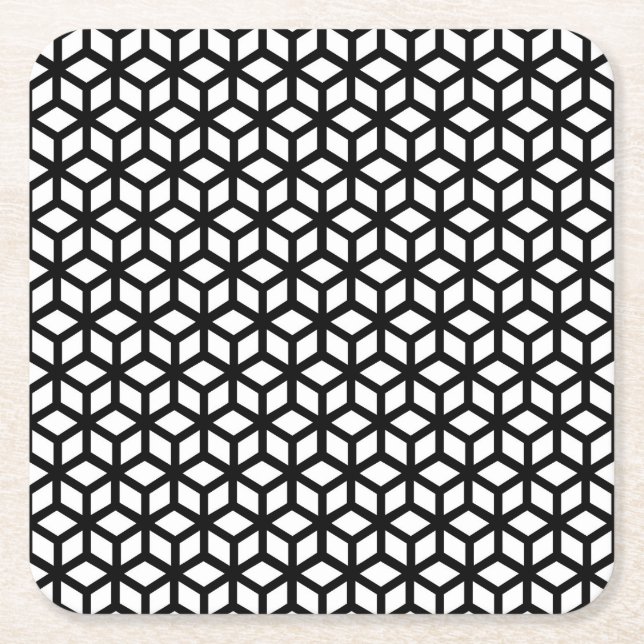 Black And White Cube Pattern Square Paper Coaster (Front)