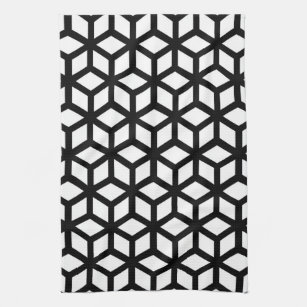 Black And White Cube Pattern Tea Towel