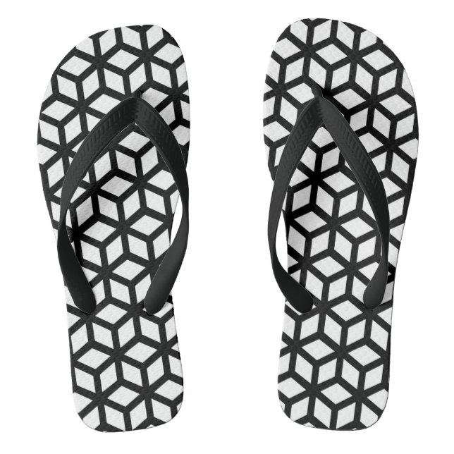 Black And White Cube Pattern Thongs (Footbed)