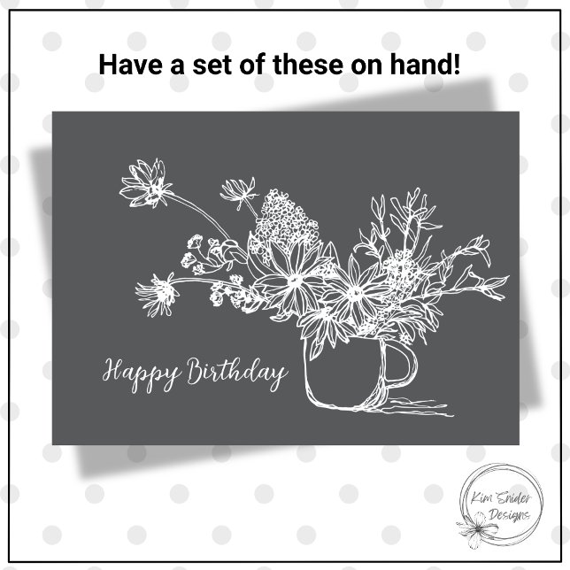 Black and White Cup of Flowers Birthday Card (Creator Uploaded)