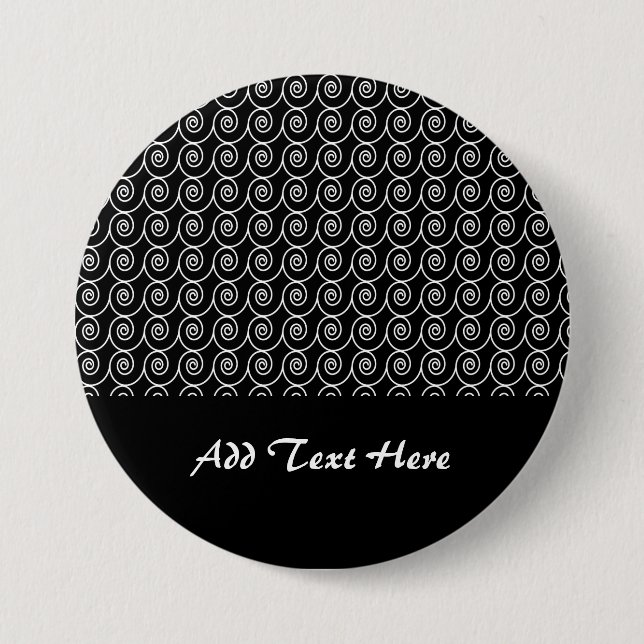 Black and White Curlie Cue Pattern 7.5 Cm Round Badge (Front)