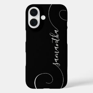 Black and White Curly Signature iPhone 16 Case