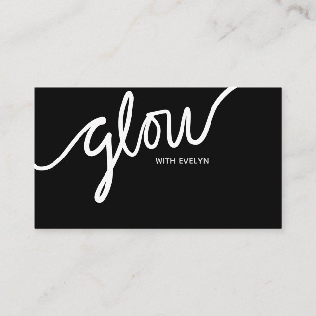 Black and white cursive Glow Business Card (Front)