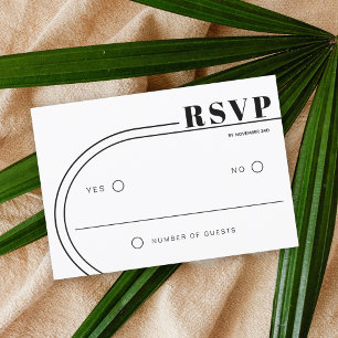 Black and white curved frame minimalist wedding RSVP card