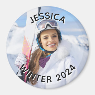 Black and White Curved Text Family Photo Magnet