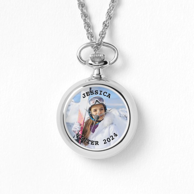 Black and White Curved Text Family Photo Watch (Front)