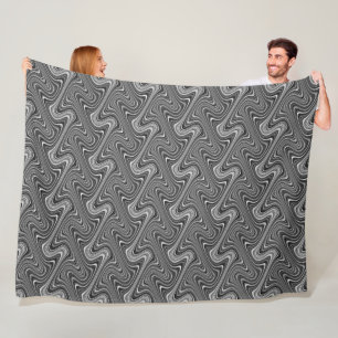 Black and White Curvy Wavy Chic Pattern Fleece Blanket