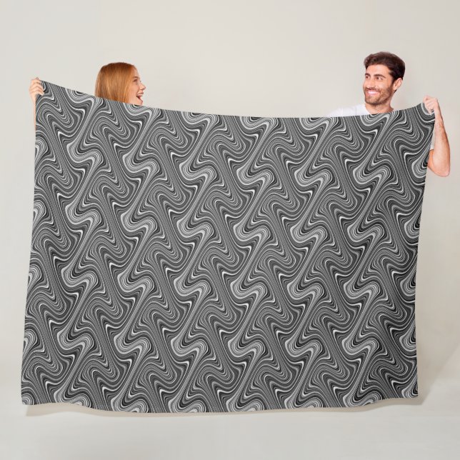 Black and White Curvy Wavy Chic Pattern Fleece Blanket (In Situ)