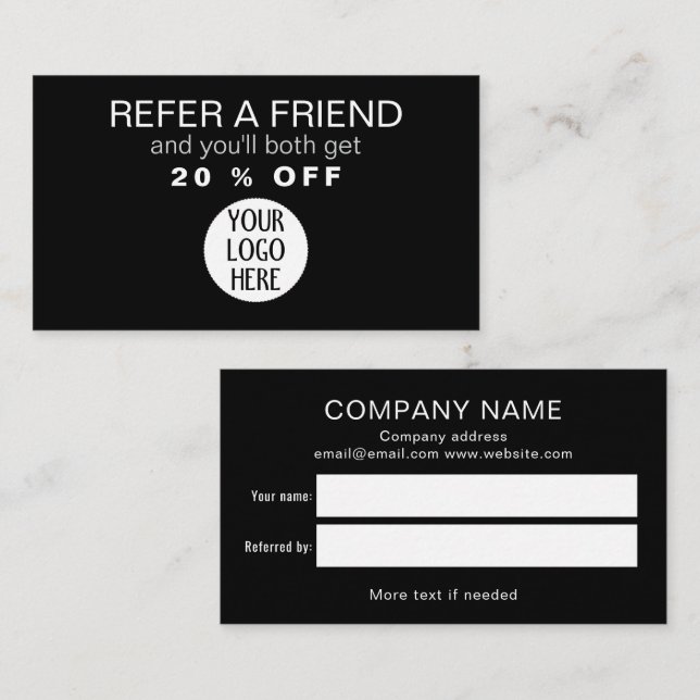 Black and White custom company logo Referral Card (Front/Back)