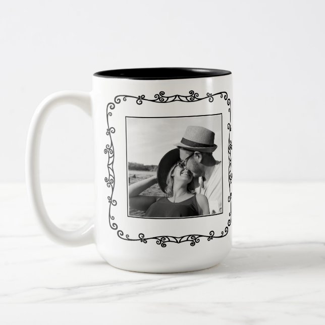 Black and White Custom Couples Photo Personalised Two-Tone Coffee Mug (Left)