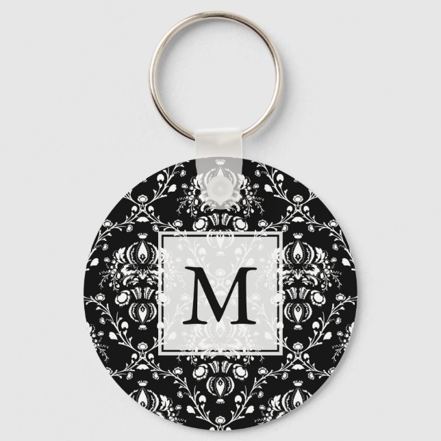 Black and White Custom Damask Key Ring (Front)