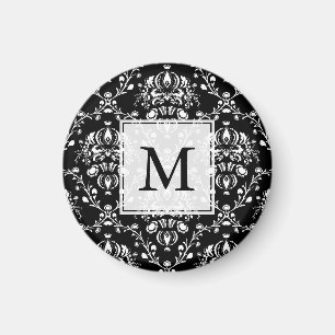 Black and White Custom Damask Magnet