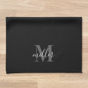 Black and White Custom Family Name Monogram Tea Towel