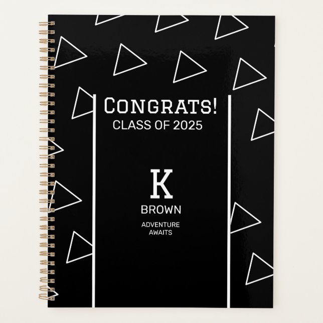 Black and White Custom Graduation Monogram Planner (Front)