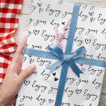 Black and White Custom Greeting Hearts Pattern Wrapping Paper<br><div class="desc">This simple and modern design is composed of playful script typography.</div>