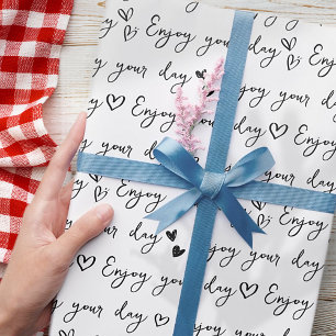 Black and White Custom Greeting Hearts Pattern Wrapping Paper