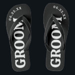 Black and White Custom Groom Wedding Flip Flops<br><div class="desc">These flip flops are perfect for the soon-to-be Groom! Customise with your wedding date.</div>
