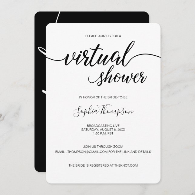 BLACK and white Custom LIVE VIRTUAL BRIDAL SHOWER Invitation (Front/Back)