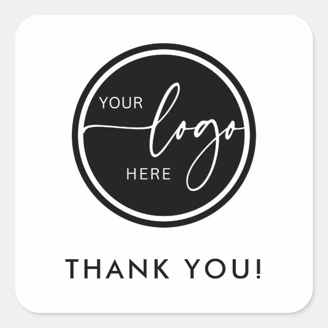 Black and White Custom Logo Business Thank You Square Sticker (Front)