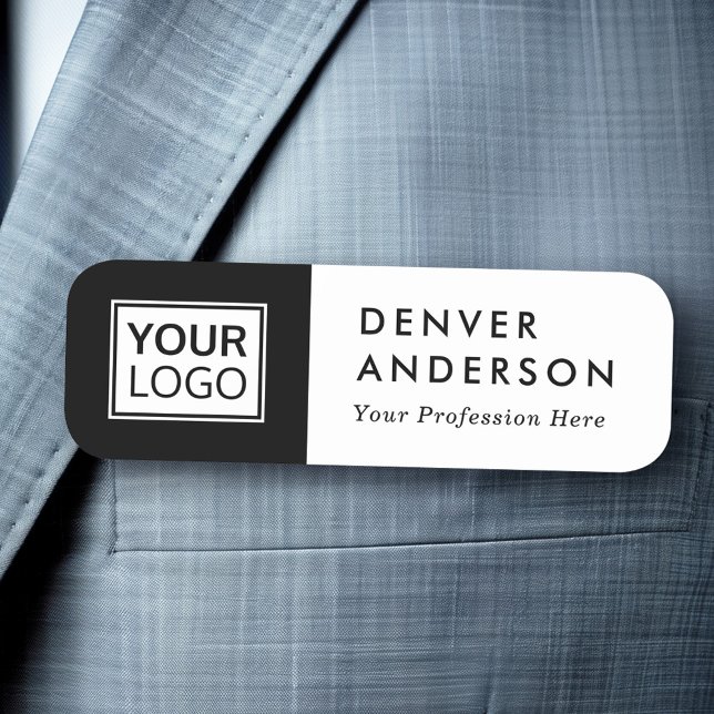 Black and white custom logo, name and title modern tag (Black and white custom logo, name and title modern name tag)