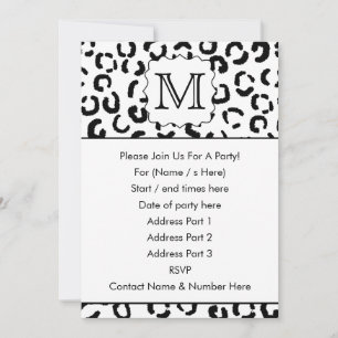 Black and White Custom Monogram Leopard Print. Invitation
