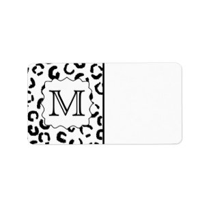 Black and White Custom Monogram Leopard Print. Label