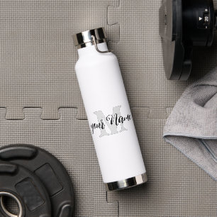 Black and White   Custom Name an Monogram Water Bottle